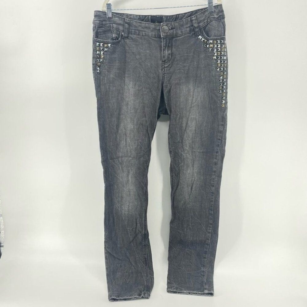 Z Cavaricci Gray Wash Studded Embellished‎ Denim Jeans Grunge Punk MetalSize 16